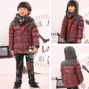 时尚！冬装新品正品儿童羽绒服男童大童色织格子连帽乖乖熊G21096