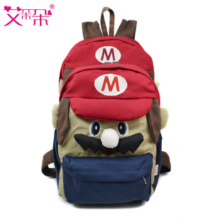  正品艾朵朵韩版背包男女式中小学生书包超级玛丽马里奥双肩包