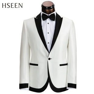  HSEEN 新郎结婚礼服套装 男士韩版修身西服套装 白色西服礼服 753