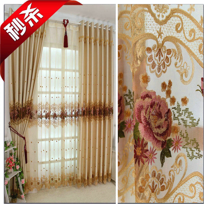 【典尚美家】国色天香 高档仿真丝水溶镂空绣花 精品客厅中式窗帘