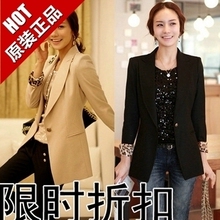 追逐唯美 2012新款春装女韩版豹纹修身一粒扣中长款小西装外套