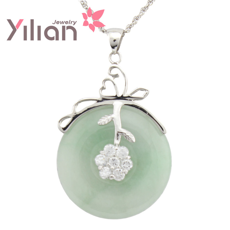 伊莲 a货<span class=H>翡翠</span><span class=H>平安</span><span class=H>扣</span>吊坠权威开光 925纯银镶嵌七钻玉器 不带项链