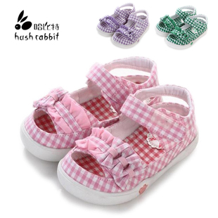 哈比特女童凉鞋 新款夏季新款时尚格子布软底公主鞋韩版21003
