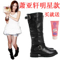 09EVA出镜靓丽真牛皮花朵明星纹路款玛丽珍女靴子高靴长靴