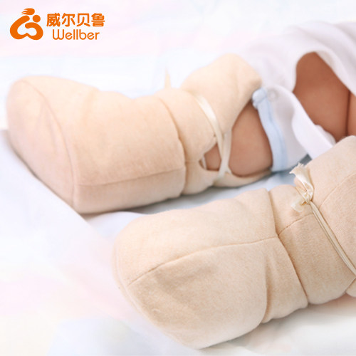 威尔贝鲁 天然彩棉宝宝脚套棉靴婴儿护脚套新生儿脚套 秋冬纯棉厚