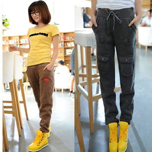  2件包邮秋装新款韩版休闲裤女裤 大码宽松抓绒加厚打底哈伦裤长裤