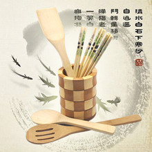 三金冠 筷子 原木厨房套装（筷筒/锅铲/勺子/漏勺）手感厚实 包邮