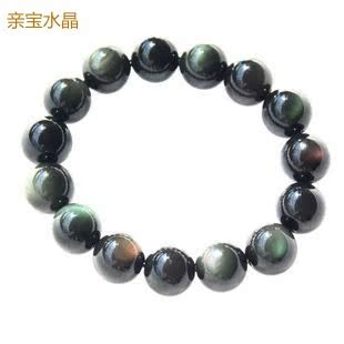  亲宝水晶 开业人限一条~极品虹眼黑曜石手链12MM(颗颗精挑完美款)