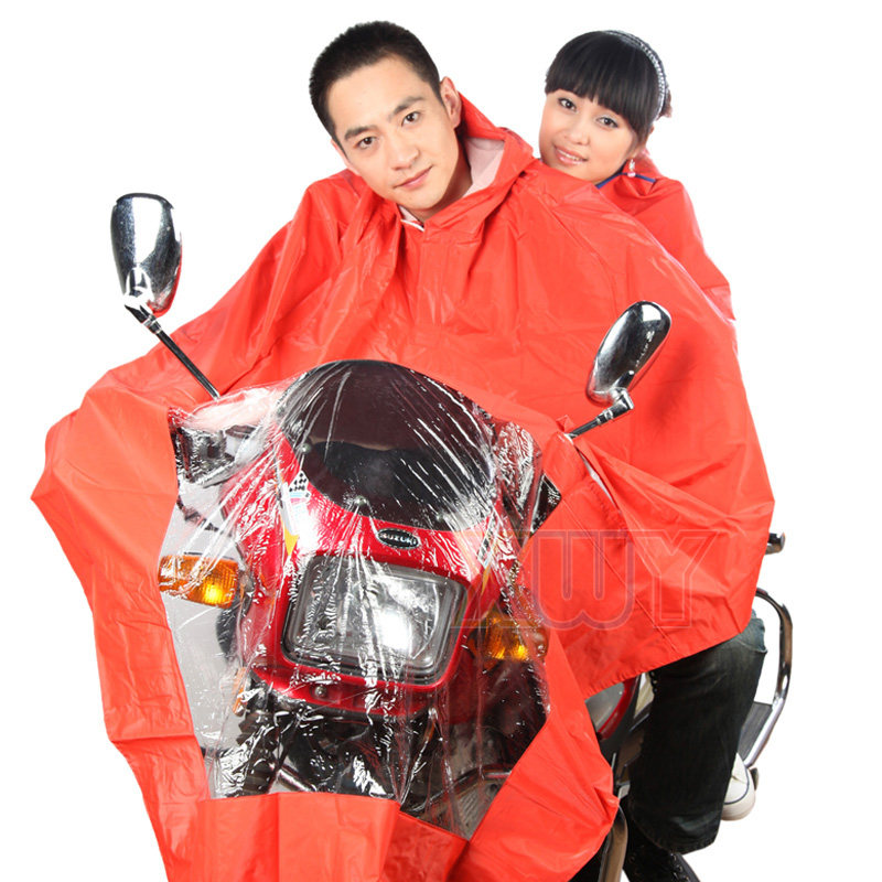 摩托车电动车骑行双人雨衣 时尚加厚加大母子雨披 江浙沪皖特惠