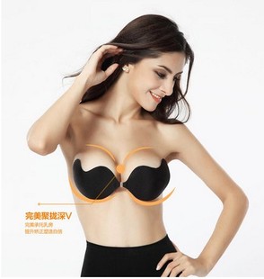 黑色无肩带超薄胸贴聚拢硅胶<em>隐形文胸</em>贴乳贴后
