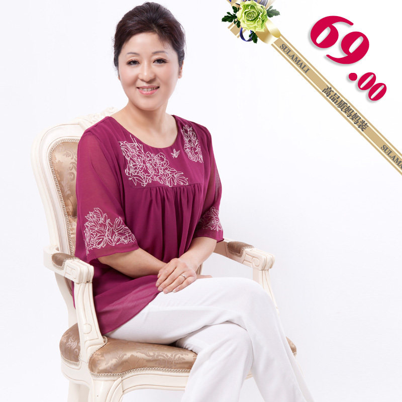 苏拉玛丽2012中老年女装夏装 妈妈装 春夏装 中年雪纺短袖T恤<span class=H>衣服</span>