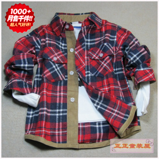  儿童衬衫 女男童长袖格子衬衫 男女孩纯棉磨毛加厚衬衫