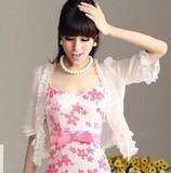 淘金币 美思源 2012女装 雪纺荷叶边中袖开衫小披肩小外套 黑白两