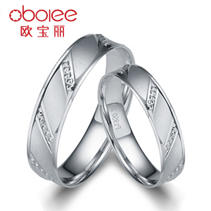  欧宝丽钻石 简爱铂金情侣对戒pt950情侣戒指结婚对戒刻字定制