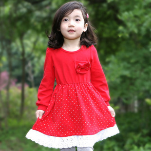  6426韩版女童春款长袖连衣裙红色儿童连衣裙公主裙女童连衣裙