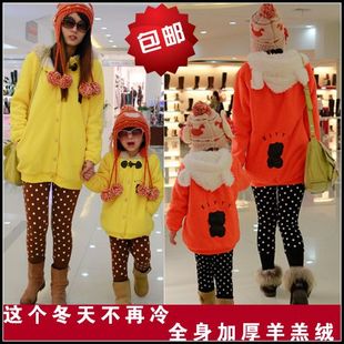  新年装 亲子装冬装款新春母女装韩版加厚大码长款卫衣外套装
