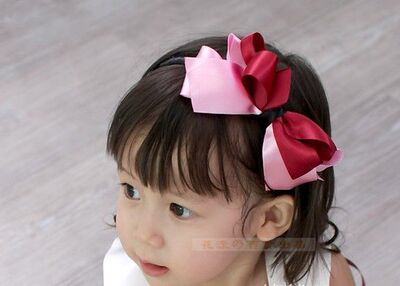清仓热卖儿童发饰头饰 公主粉缎酒红双结头箍发箍女童饰品