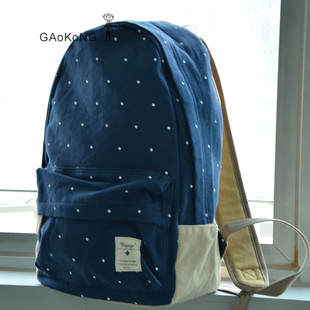  出口日系正品帆布森女系水玉冰点水洗帆布学院风休闲双肩包女背包