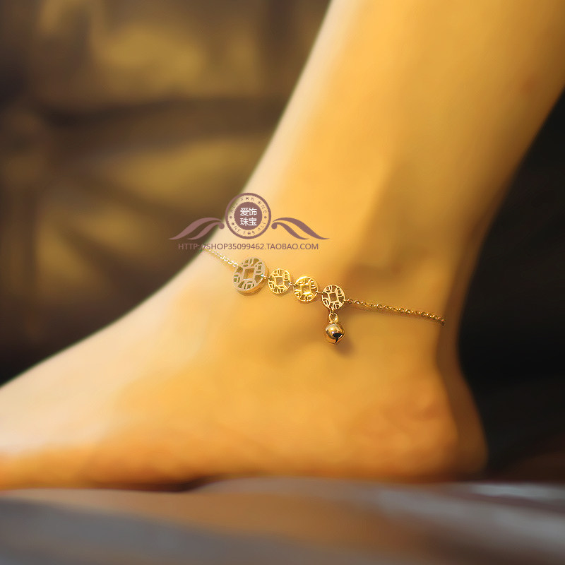 New lucky transit coin bells 18K rose gold-plated fashion feet female color Gold Titanium steel chain Korean jewelry