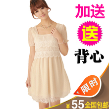 疯狂周末购2012新款蕾丝打底 连衣裙 夏 短袖雪纺连衣裙 夏季长裙