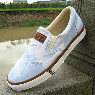  包邮水洗牛仔帆布鞋男低帮韩版潮男鞋男士休闲鞋潮流板鞋套脚懒人