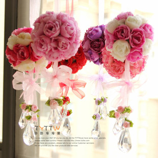  韩式仿真花玫瑰花球 婚庆公主房花柱装饰绢花假花 8.5cm直径