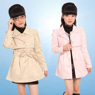  韩版童装秋装新款女童风衣儿童西装领单排口时尚女大童外套