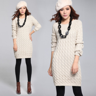  罗衣女装秋冬新款长款连衣裙宽松麻花套头加厚毛衣打底BP100