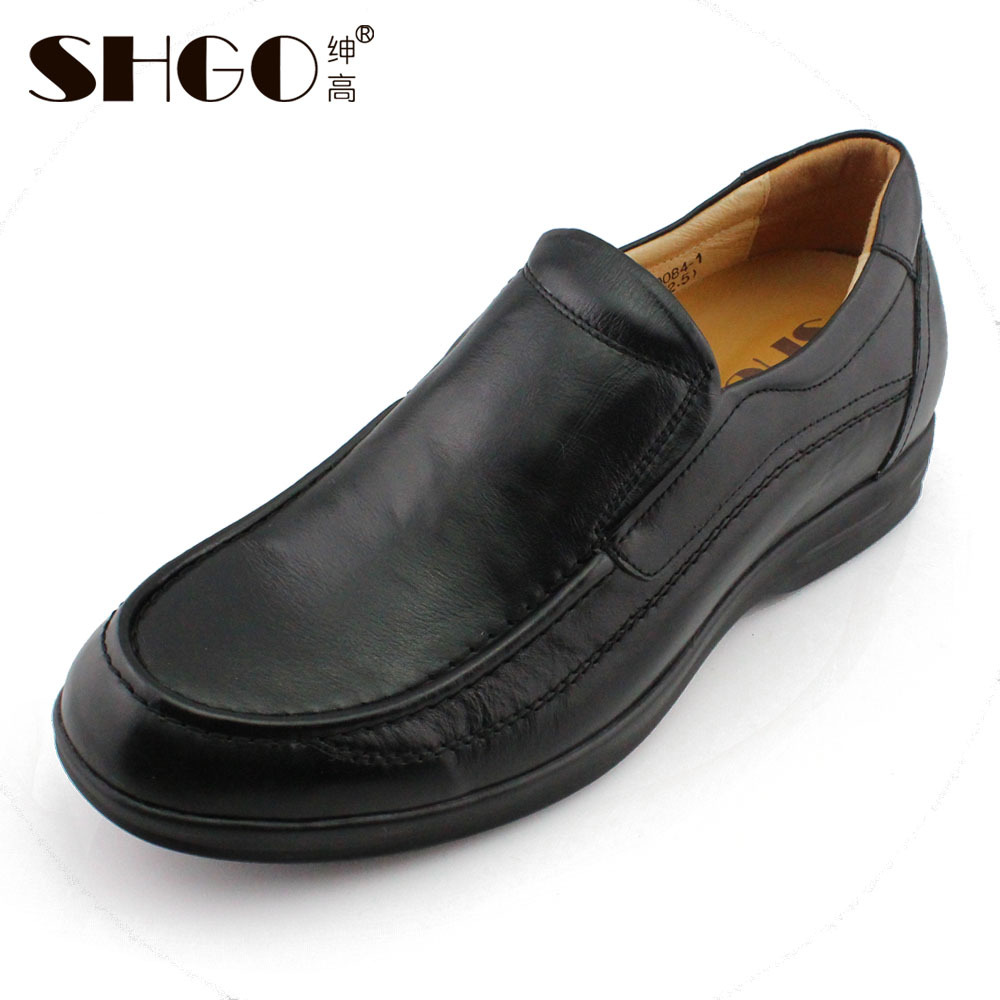 绅高低帮增高鞋男士商务休闲鞋真皮头层皮一脚蹬5cm内增高鞋清仓