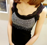 特！2011新品 百搭蕾丝花边肩带水钻满天星螺纹棉打底背心 吊带