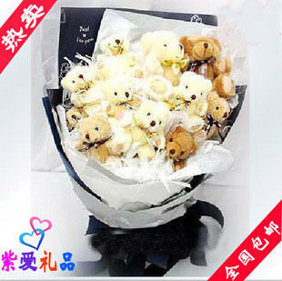 【全国包邮】11只泰迪熊卡通花束 生日礼物 情人节礼物