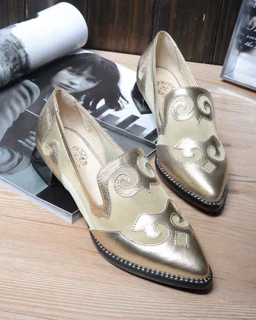 香港IT代购春夏新款女鞋真皮低跟尖头透气网纱