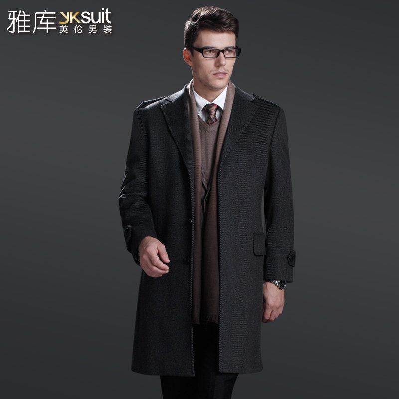 雅库欧美英伦风 男士高档<em>羊毛</em>羊绒<em>大衣</em> <em>长款外</em>