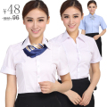 2012夏女士短袖衬衫职业工正装V领OL通勤纯白色条纹半袖大码衬衣