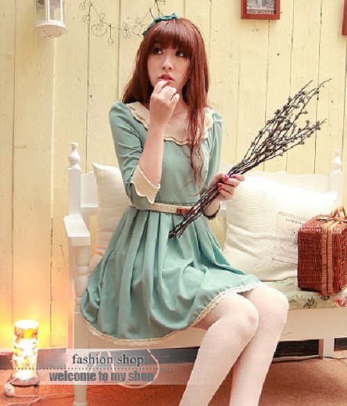 日系原单短裙花瓣领...