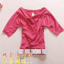 ONLY2010非专柜正品秋装新款纯棉七分袖蝙蝠袖长袖T恤女红