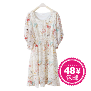 2012 Summer new Korean Lady doodles temperaments summer dress short sleeve chiffon dress women's dress WQ1436