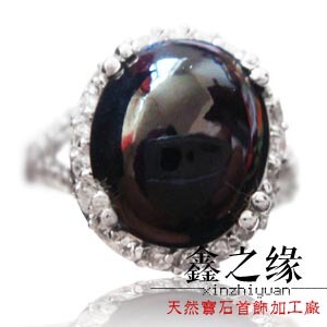  包邮正品925银镀白金天然蓝宝石戒指女大颗粒黑色山东蓝宝石