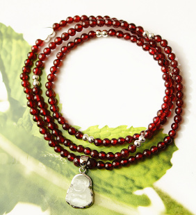  K原创 925纯银天然石榴石 浮尘如空 多层 猫眼石 爱心 小佛 手链