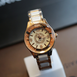  流沙手表 正品牌女表 女手表 女士陶瓷手表 复古表 水钻表 石英表