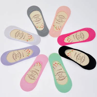 Four gold crown Candy colors super stealth bamboo fiber socks with silica gel Shallow mouth female socks, boat socks G78