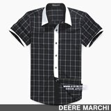 【5151m】DEERE MARCHI 简约方格纯棉男士短袖衬衫DM23绿格