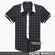 【5折】DEERE MARCHI 简约方格纯棉男士短袖衬衫DM23绿格