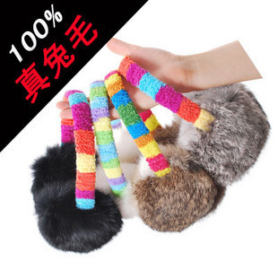 Korea cute VIVI headset ear covers her ears warm rainbow colored rabbit hair fur