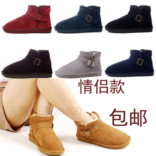  正品皮带扣情侣鞋5855 雪地靴 女低筒短靴真皮牛筋底男款靴子包邮