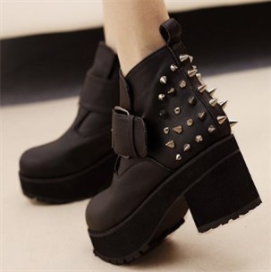  涉谷家韩国stylenanda松糕鞋粗跟鞋厚底鞋女短靴骑士靴及踝靴