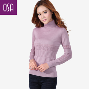  OSA秋冬款女装时尚镂空高领套头长袖打底针织毛衣女E22922