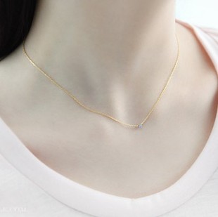  韩国代购女饰品极细打底迷你6爪镶钻 925银镀金 短款 锁骨 项链