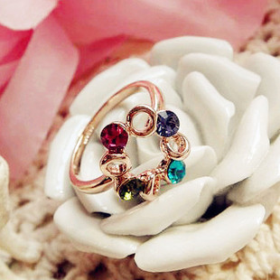  满29包邮4335韩版饰品批发时尚圈圈花朵镂空镶钻戒指精致指环女