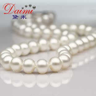  黛米珠宝 丽人 8-9mm 近圆 强光 天然淡水白珍珠项链正品
